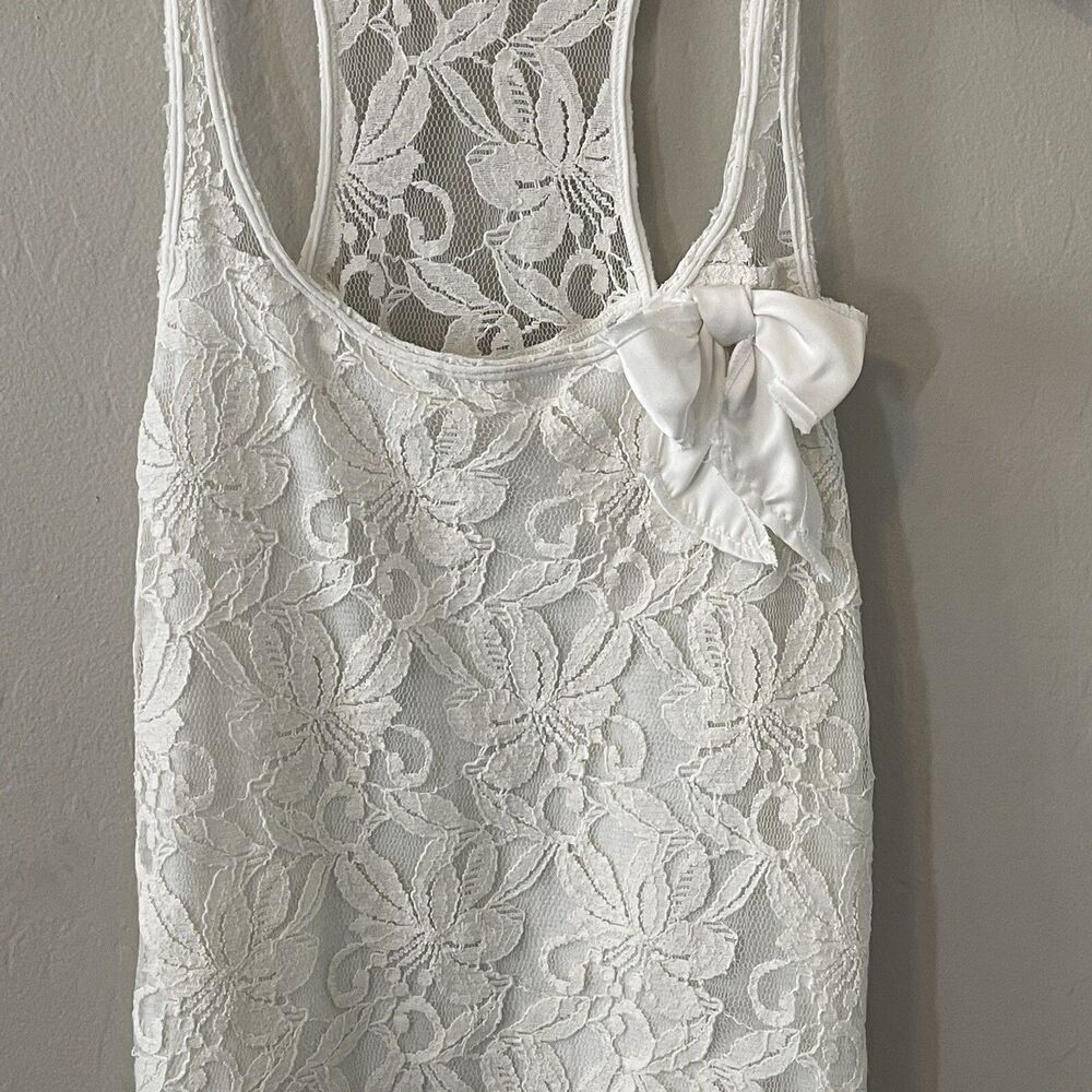 VTG Y2K Hollister Top Women S Ivory Lace Tank Bow Coquette Fairycore Ethereal